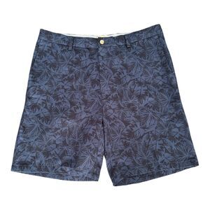 Peter Millar Shorts Mens 36 Large Navy Blue Palm Leaf Golf Performance Polyester